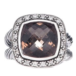 Sterling Silver Smokey Quartz Diamond 11mm Moonlight Ice Albion Ring 52EU/ 6US